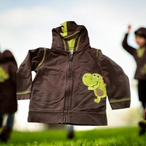 Just 920 jacket brown 18M Dino 🦖 zip front cute designs Fall Ready